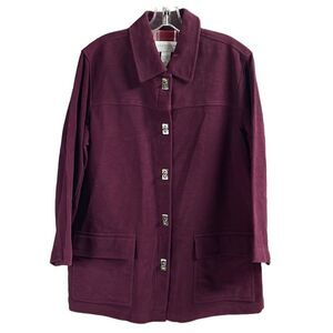 LIZ CLAIBORNE LIZSPORT Burgundy Button Up Cotton Jacket Size Large Vintage